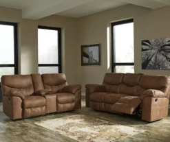 Boxberg Bark Faux Leather Reclining Console Loveseat -Furniture Promotion Series 810519664 810519667 1