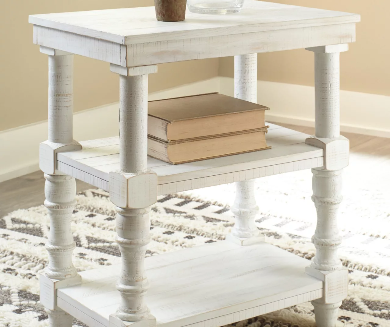 Dannerville Antique White 3-Tier Accent Table With USB Charging 4 Dannerville Antique White 3-Tier Accent Table With USB Charging - Image 2
