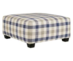 Meggett Blue & Beige Plaid Oversize Accent Ottoman
